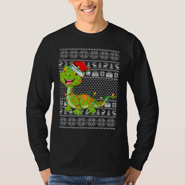 Ugly Sweater Style Xmas Lights Santa Gecko Christm (Anverso)