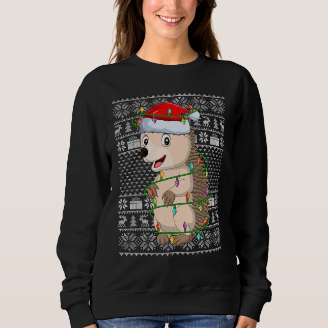 Ugly Sweater Style Xmas Lights Santa Hedgehog Chri (Anverso)