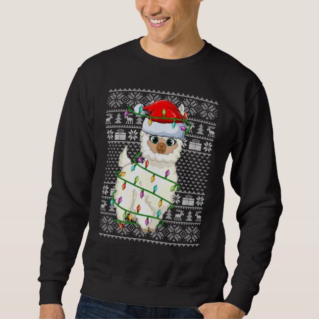 Ugly Sweater Style Xmas Lights Santa Llama Christm (Anverso)