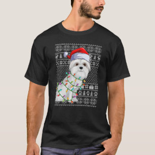 Ugly Sweater Style Xmas Lights Santa Maltese Dog C