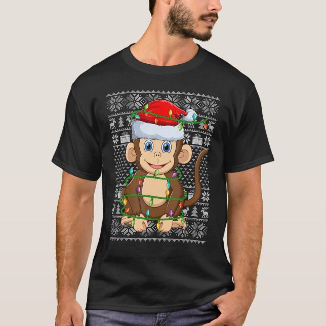 Ugly Sweater Style Xmas Lights Santa Monkey Christ (Anverso)