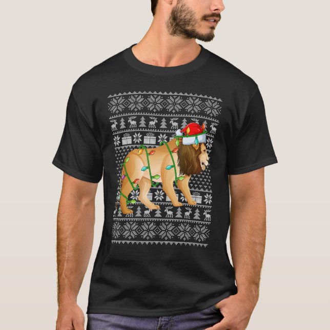 Ugly Sweater Style Xmas Lights Santa Mountain Lion (Anverso)