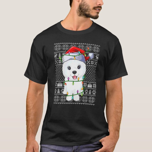 Ugly Sweater Style Xmas Lights Santa Samoyed Dog C (Anverso)