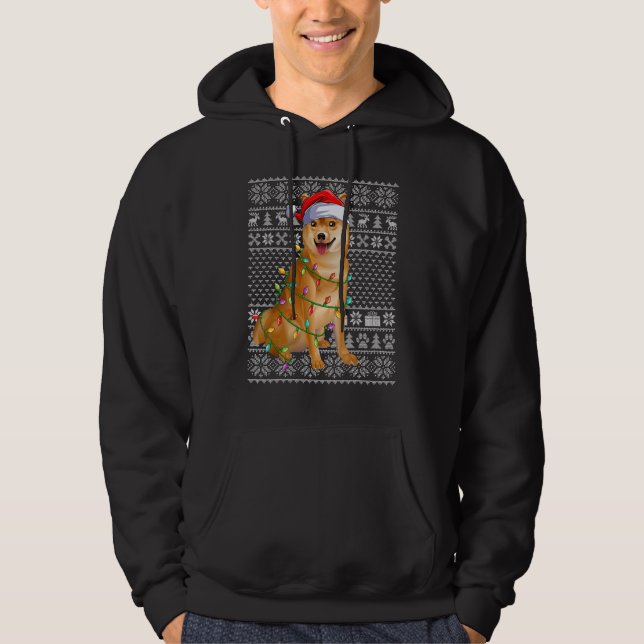 Ugly Sweater Style Xmas Lights Santa Shiba Inu Dog (Anverso)