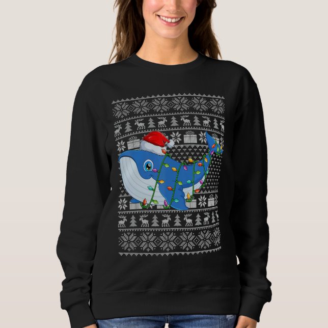 Ugly Sweater Style Xmas Lights Santa Whale Christm (Anverso)