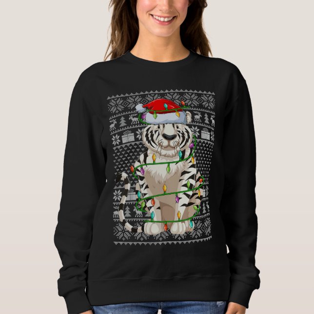 Ugly Sweater Style Xmas Lights Santa White Tiger C (Anverso)