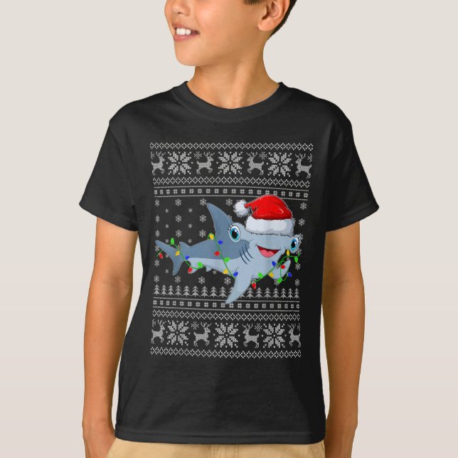 Ugly Sweater Xmas Lights Santa Hammerhead Shark Ch (Anverso)
