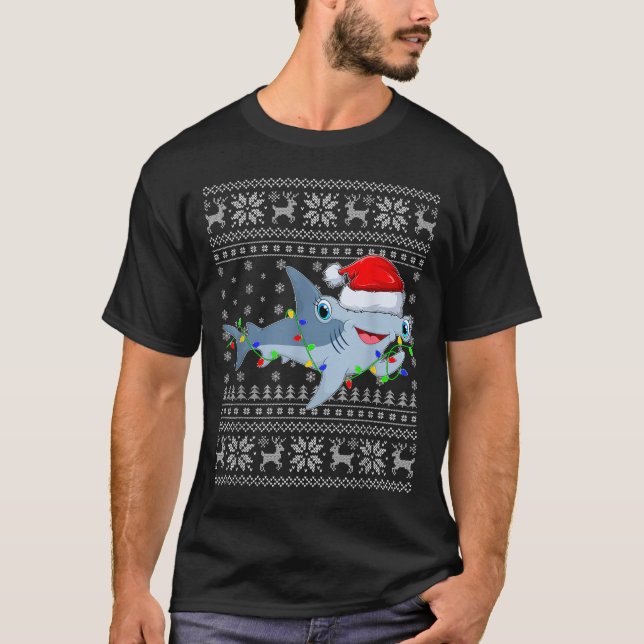 Ugly Sweater Xmas Lights Santa Hammerhead Shark Ch (Anverso)