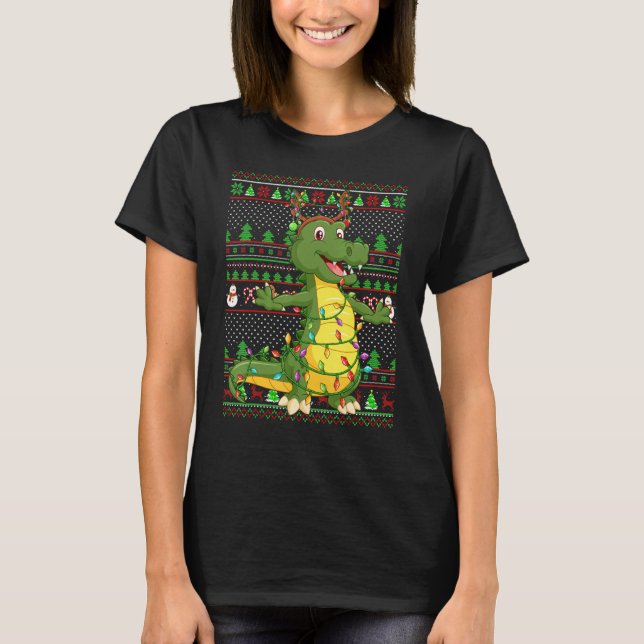 Ugly Xmas Sweater Style Lighting Alligator Christm (Anverso)