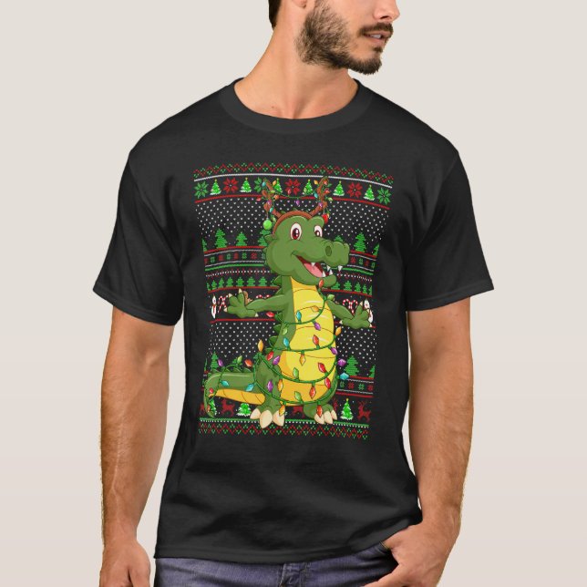 Ugly Xmas Sweater Style Lighting Alligator Christm (Anverso)