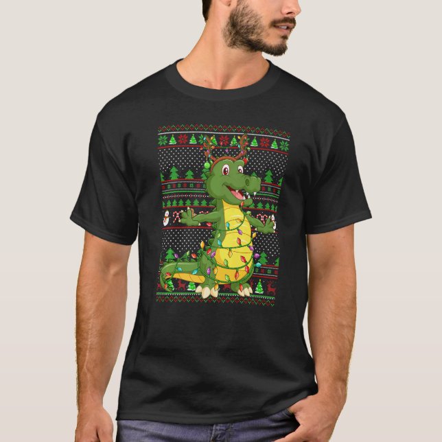 Ugly Xmas Sweater Style Lighting Alligator Christm (Anverso)
