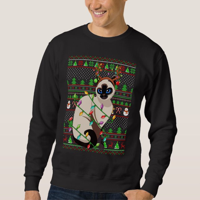 Ugly Xmas Sweater Style Lighting Balinese Cat Chri (Anverso)