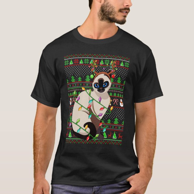 Ugly Xmas Sweater Style Lighting Balinese Cat Chri (Anverso)