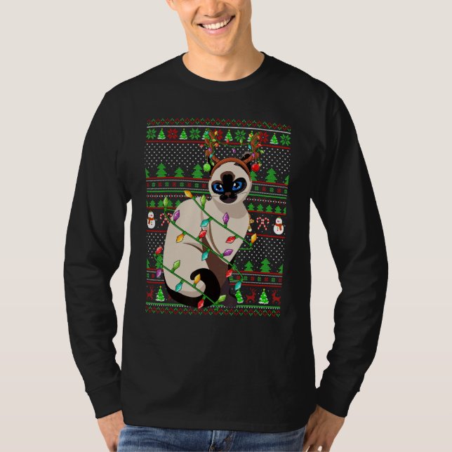 Ugly Xmas Sweater Style Lighting Balinese Cat Chri (Anverso)