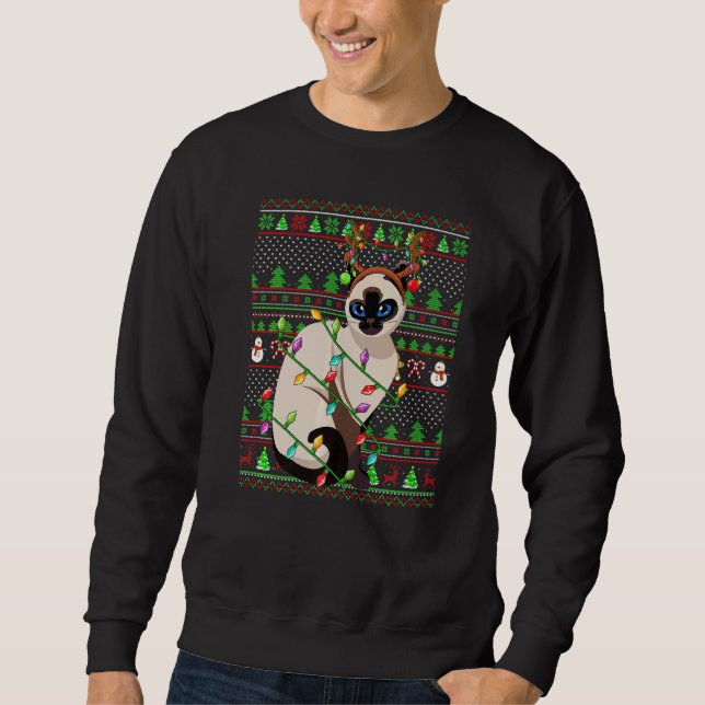 Ugly Xmas Sweater Style Lighting Balinese Cat Chri (Anverso)