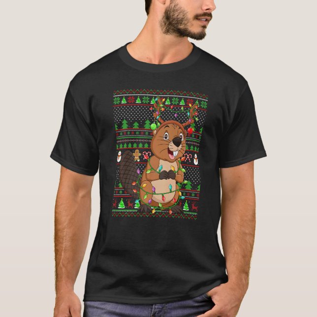 Ugly Xmas Sweater Style Lighting Beaver Christmas  (Anverso)