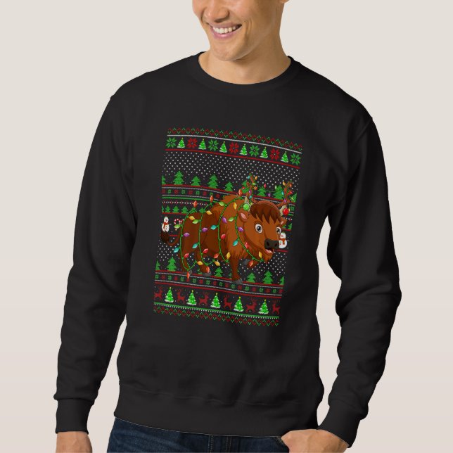 Ugly Xmas Sweater Style Lighting Bison Christmas (Anverso)