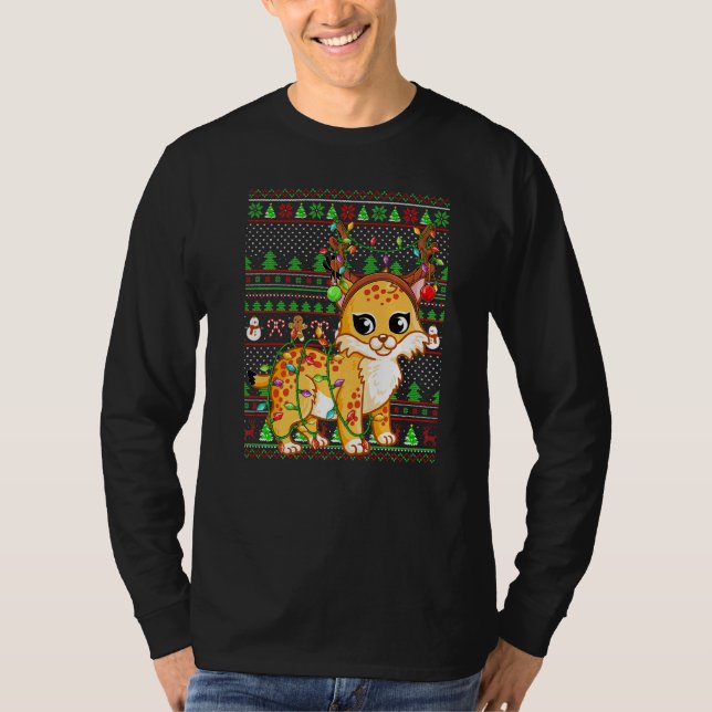 Ugly Xmas Sweater Style Lighting Bobcat Christmas (Anverso)