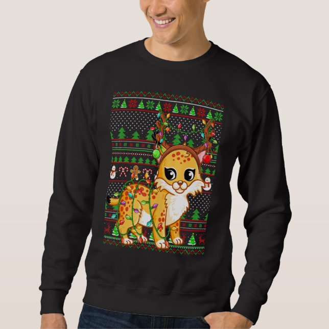 Ugly Xmas Sweater Style Lighting Bobcat Christmas (Anverso)