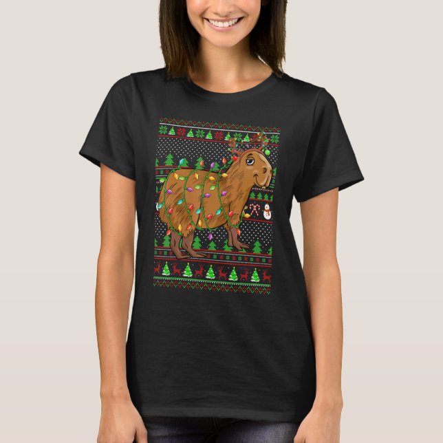 Ugly Xmas Sweater Style Lighting Capybara Christma (Anverso)