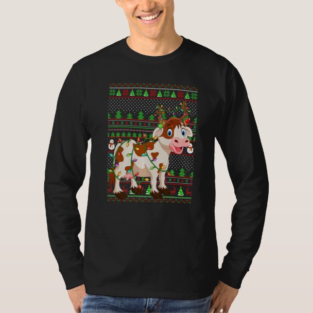 Ugly Xmas Sweater Style Lighting Cattle Christmas  (Anverso)