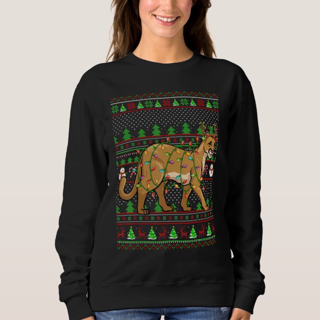 Ugly Xmas Sweater Style Lighting Cougar Christmas (Anverso)