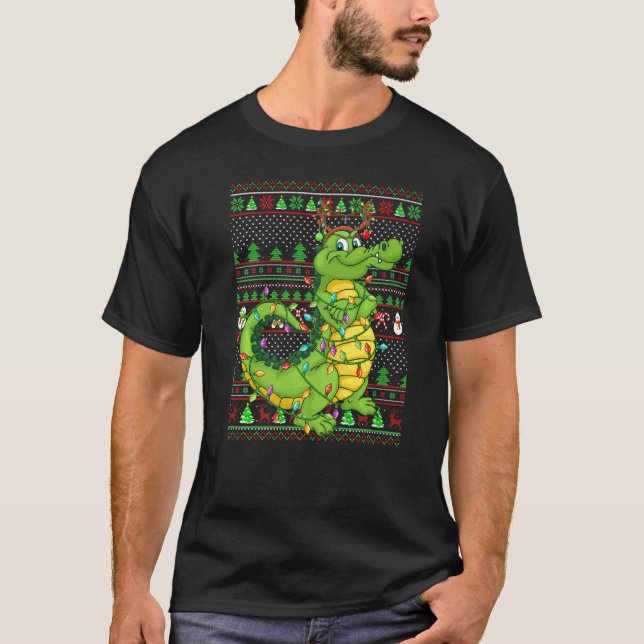 Ugly Xmas Sweater Style Lighting Crocodile Christm (Anverso)