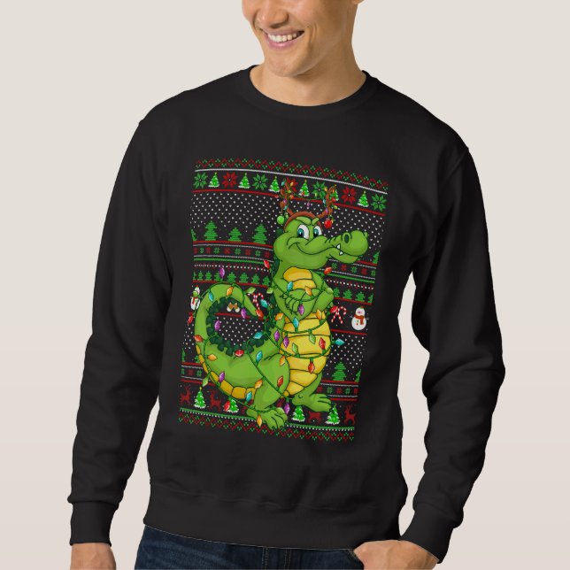 Ugly Xmas Sweater Style Lighting Crocodile Christm (Anverso)