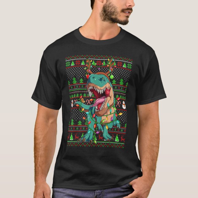 Ugly Xmas Sweater Style Lighting Dinosaur Christma (Anverso)