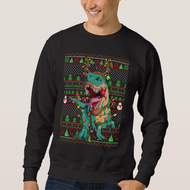 Ugly Xmas Sweater Style Lighting Dinosaur Christma (Anverso)