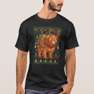 Ugly Xmas Sweater Style Lighting Grizzly Bear Chri