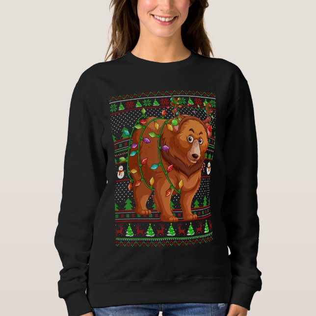 Ugly Xmas Sweater Style Lighting Grizzly Bear Chri (Anverso)
