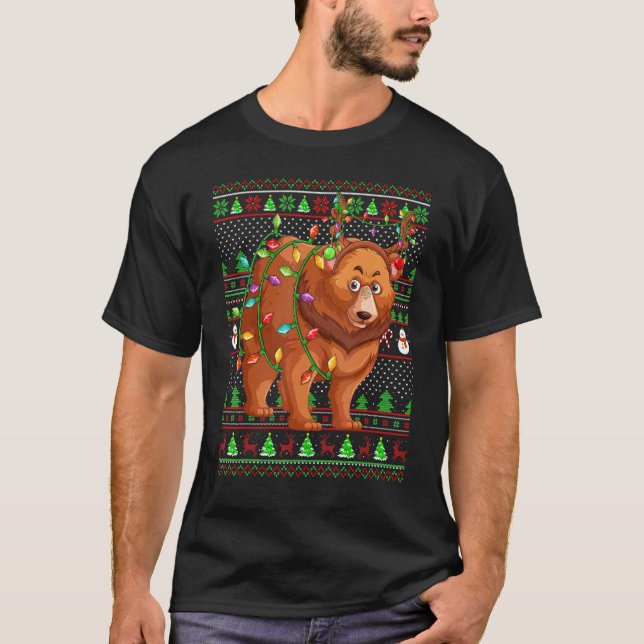 Ugly Xmas Sweater Style Lighting Grizzly Bear Chri (Anverso)