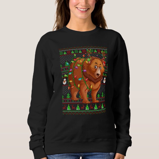Ugly Xmas Sweater Style Lighting Grizzly Bear Chri (Anverso)