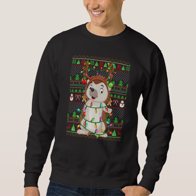 Ugly Xmas Sweater Style Lighting Hedgehog Christma (Anverso)