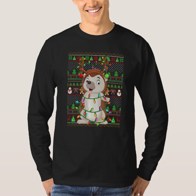 Ugly Xmas Sweater Style Lighting Hedgehog Christma (Anverso)