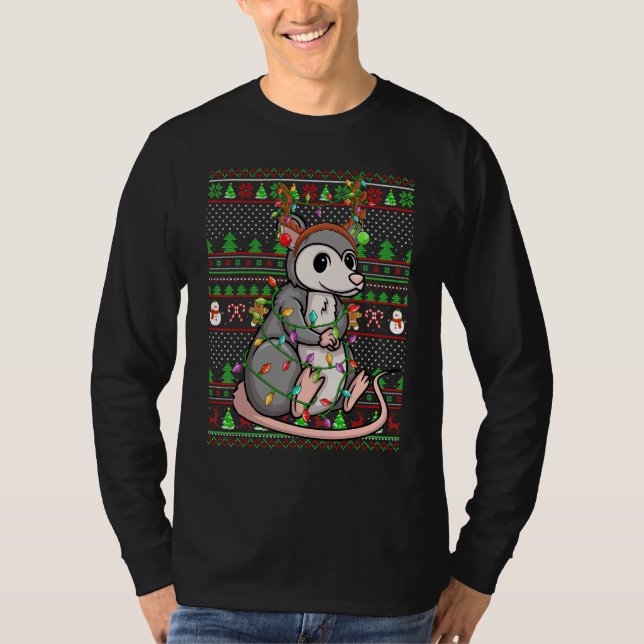 Ugly Xmas Sweater Style Lighting Opossum Christmas (Anverso)