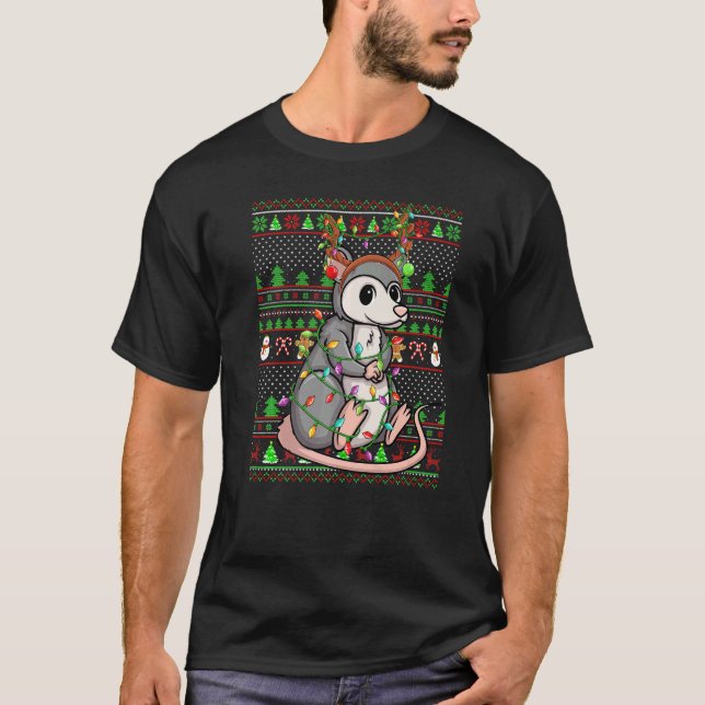 Ugly Xmas Sweater Style Lighting Opossum Christmas (Anverso)