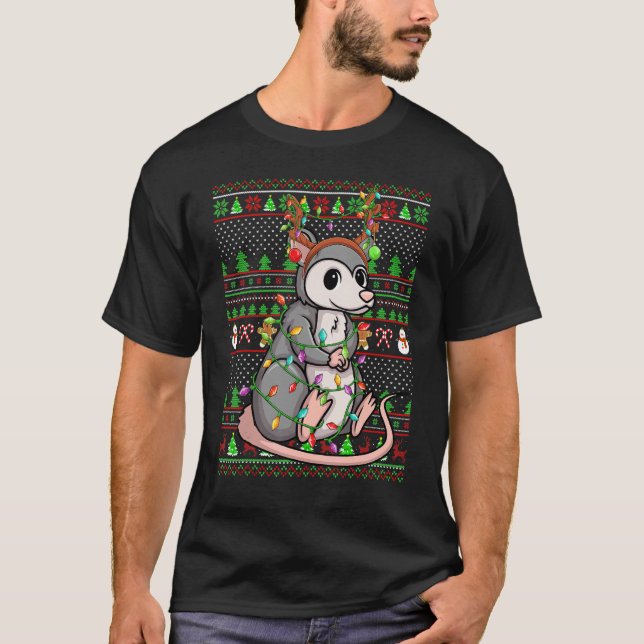 Ugly Xmas Sweater Style Lighting Opossum Christmas (Anverso)