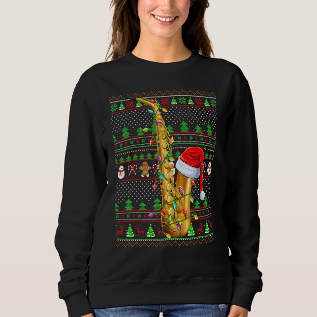 Ugly Xmas Sweater Style Lighting Saxophone Christm (Anverso)