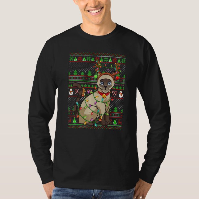 Ugly Xmas Sweater Style Lighting Siamese Cat Chris (Anverso)