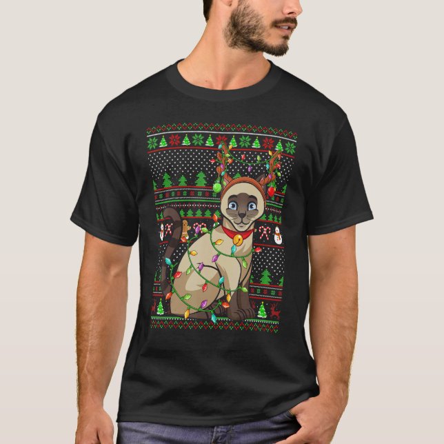 Ugly Xmas Sweater Style Lighting Siamese Cat Chris (Anverso)