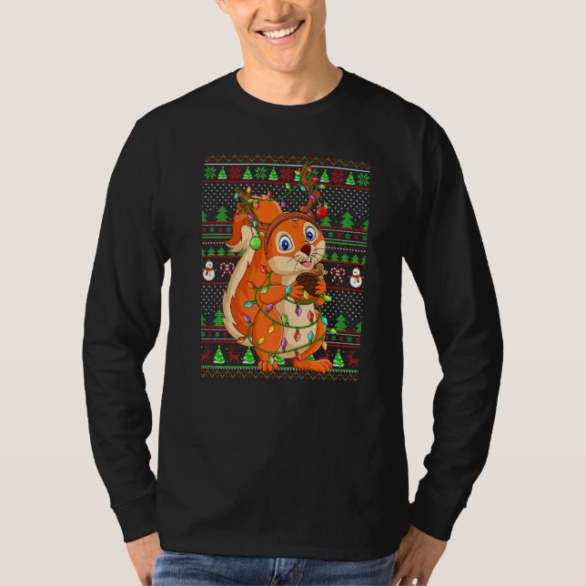 Ugly Xmas Sweater Style Lighting Squirrel Christma (Anverso)