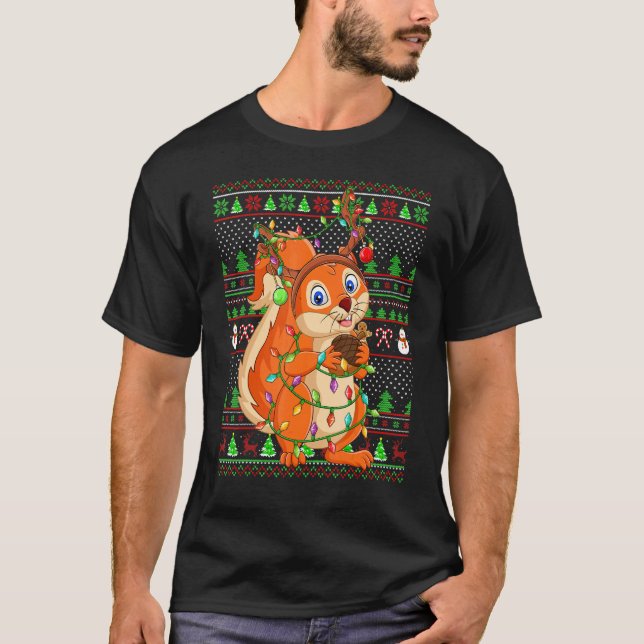 Ugly Xmas Sweater Style Lighting Squirrel Christma (Anverso)
