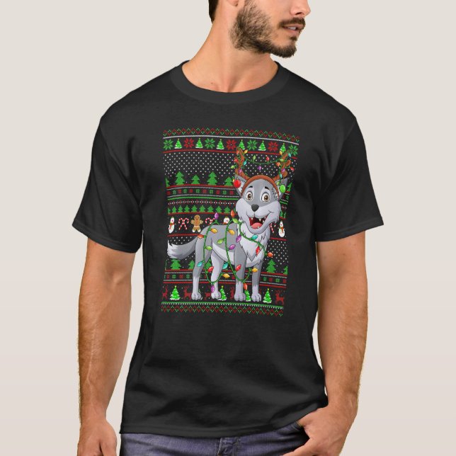 Ugly Xmas Sweater Style Lighting Wolf Christmas   (Anverso)
