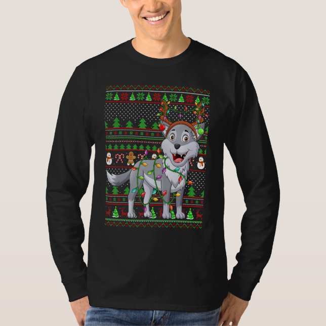 Ugly Xmas Sweater Style Lighting Wolf Christmas (Anverso)