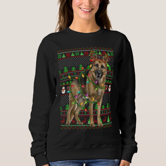 Ugly Xmas Sweater Style Lights German Shepherd Dog (Anverso)