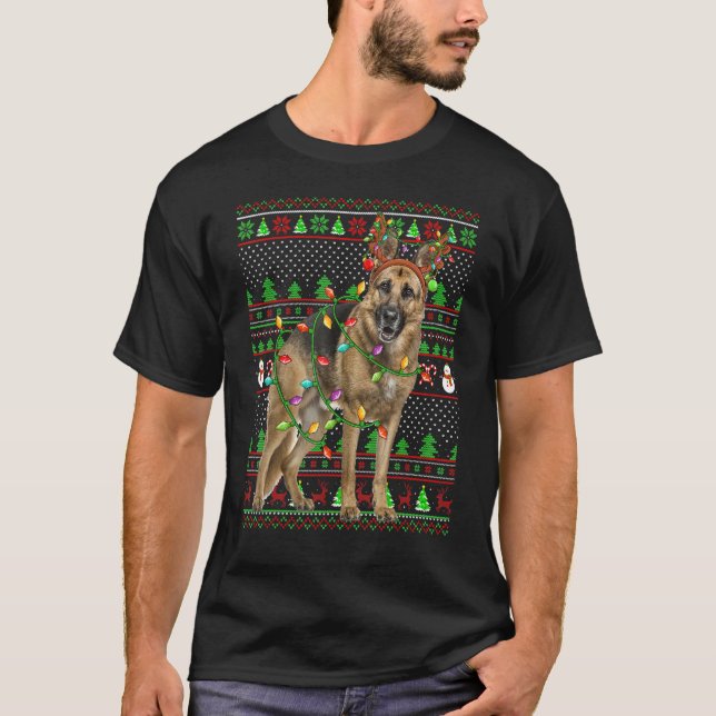 Ugly Xmas Sweater Style Lights German Shepherd Dog (Anverso)