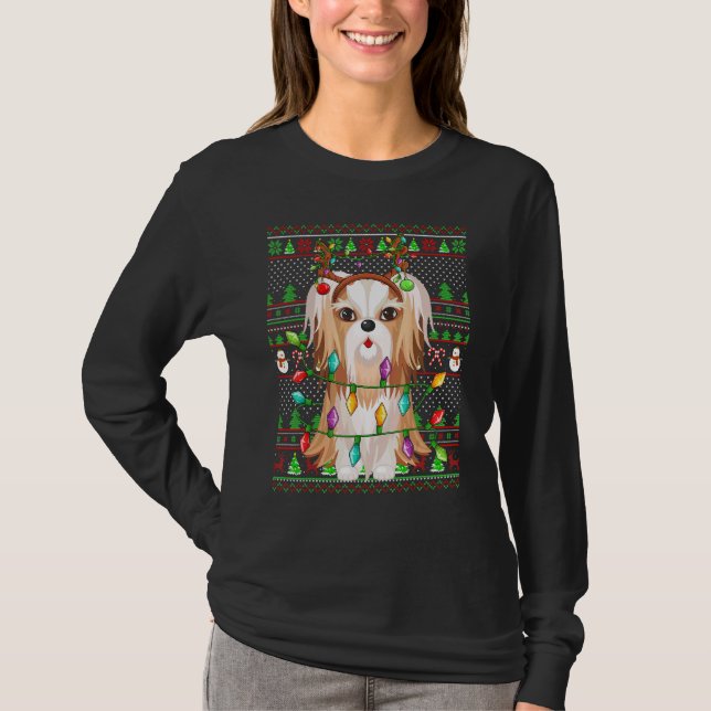 Ugly Xmas Sweater Style Lights Shih Tzu Dog Christ (Anverso)