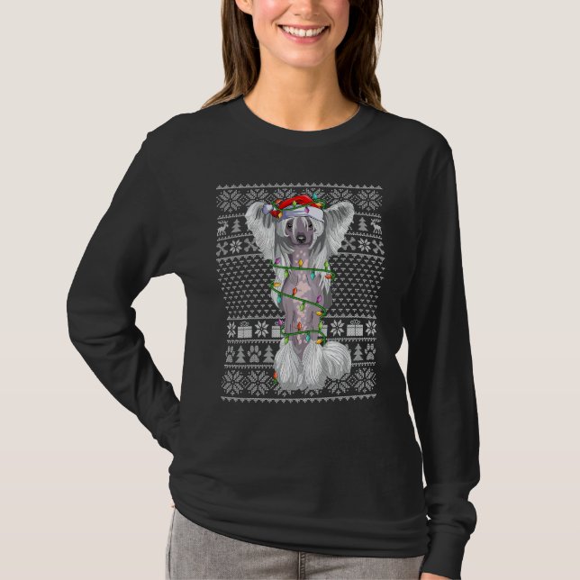 Ugly Xmas Sweater Style Santa Chinese Crested Dog  (Anverso)